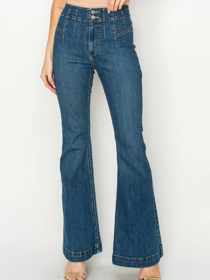 DARK HIGH RISE MODERN FLARE JEANS for wholesale on Faire