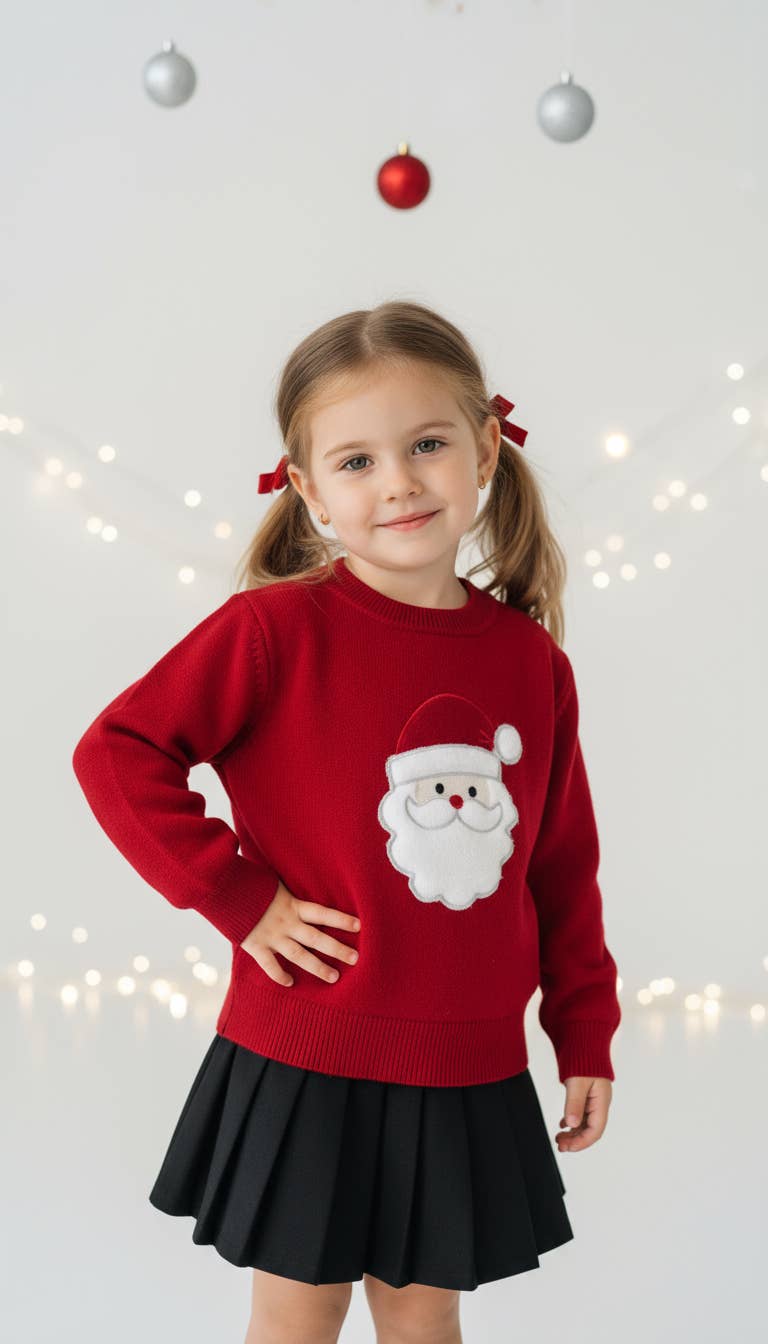 Lil Cactus - Wholesale Knit Sweater - Kids - Red Santa Christmas Sweater3