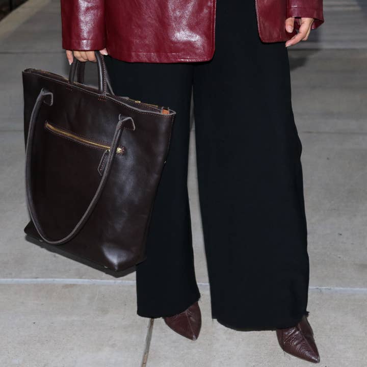 Brown Utility Tote Handbag, Dark Hazelnut for wholesale on Faire2