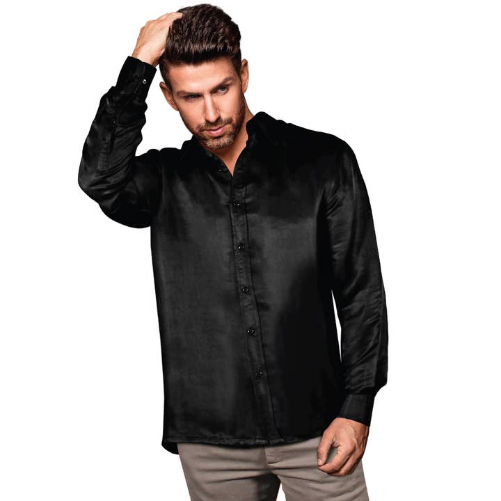 Chemise en soie artisanale de luxe pour hommes, soie de mûrier naturelle lavable pour la vente par Tara Sartoria