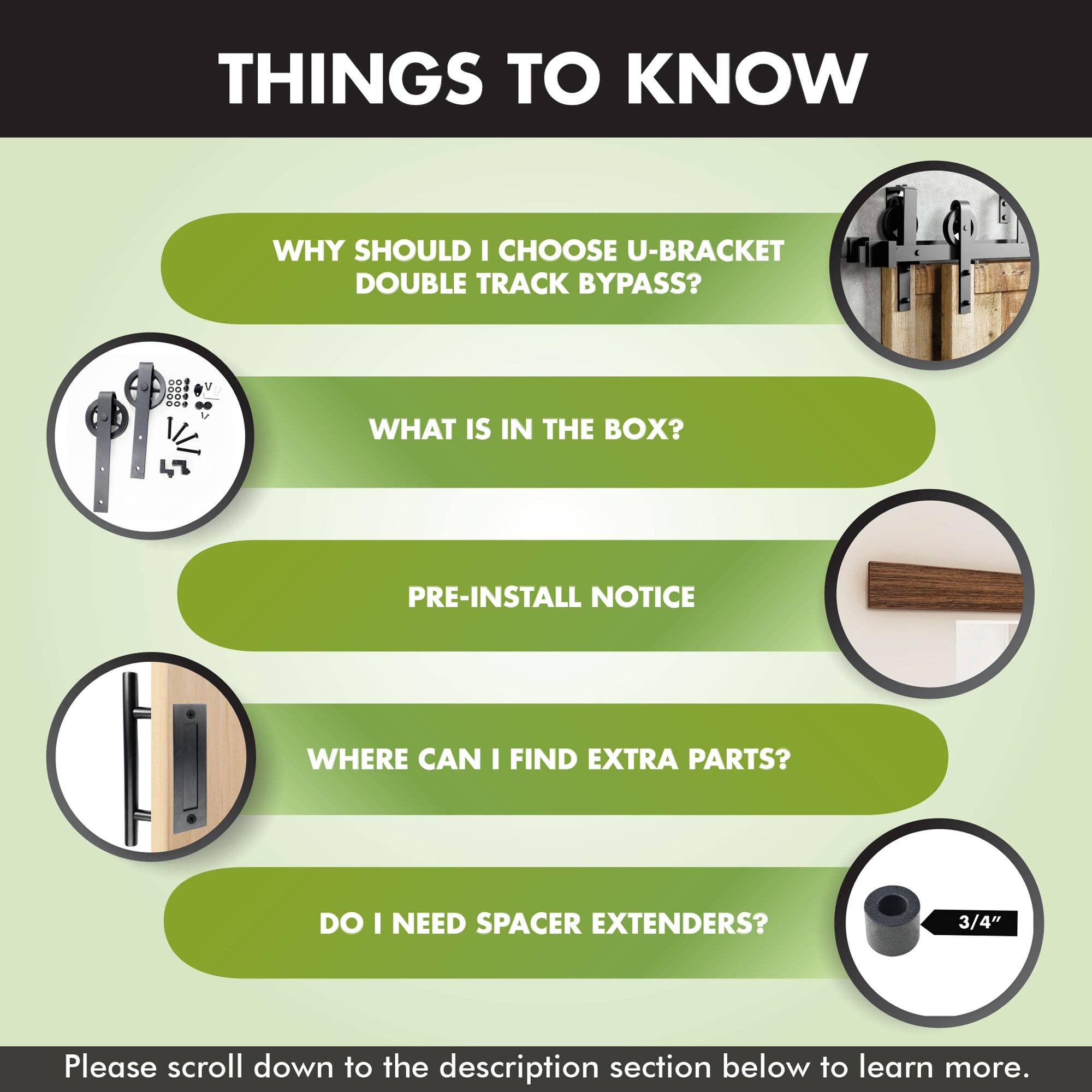 Homacer INC - Wholesale Knob/Pull - Double Track U-Shape Bypass Sliding Barn Door Hardware Kit - Spoke Wheel Design Roller4