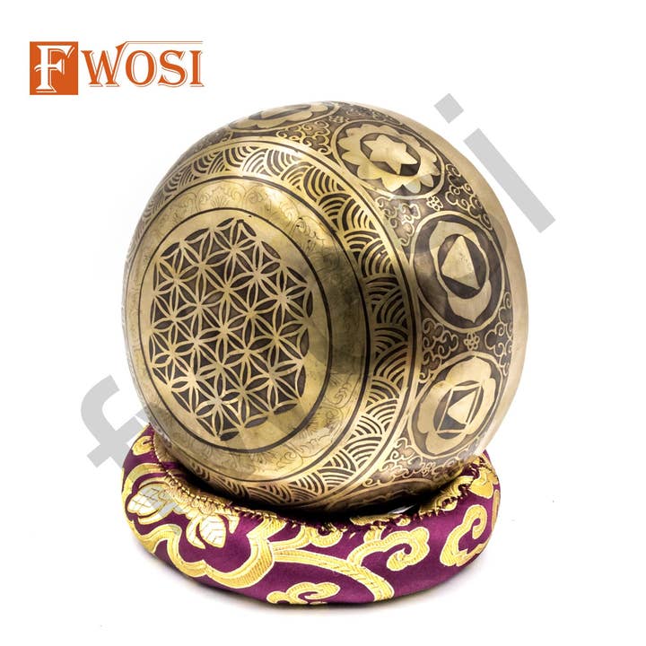 Fwosi – Engroshandel Meditationsudstyr – Mindfulness Chakra Syngeskål Yoga Udskæring Helbredende Bøn Syngeskål | Mandala Fred Selvpleje Sæt2