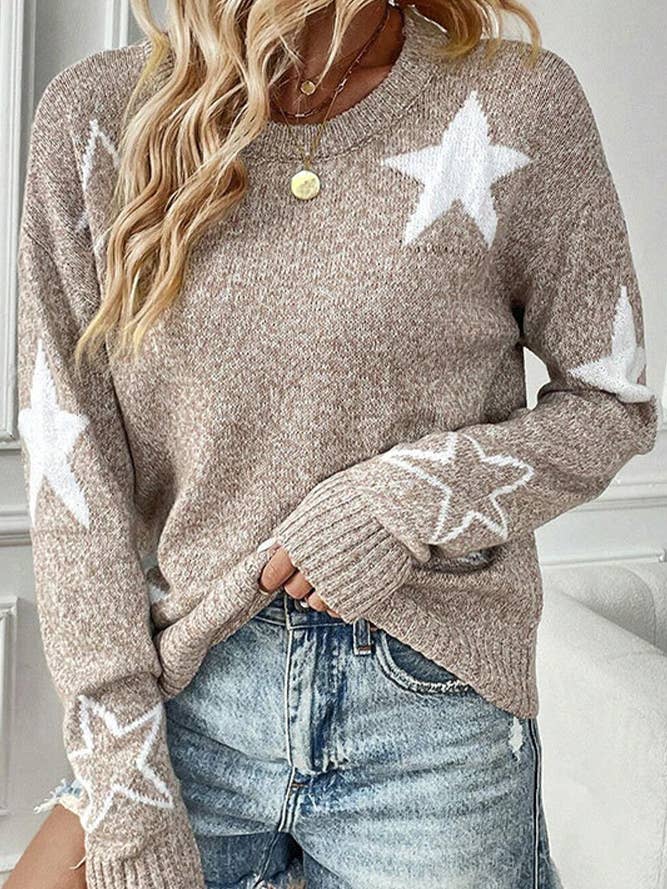 Maglione Pullover Invernale con Motivo Stelle a Maglia per la vendita all'ingrosso da parte di Comely Fashion