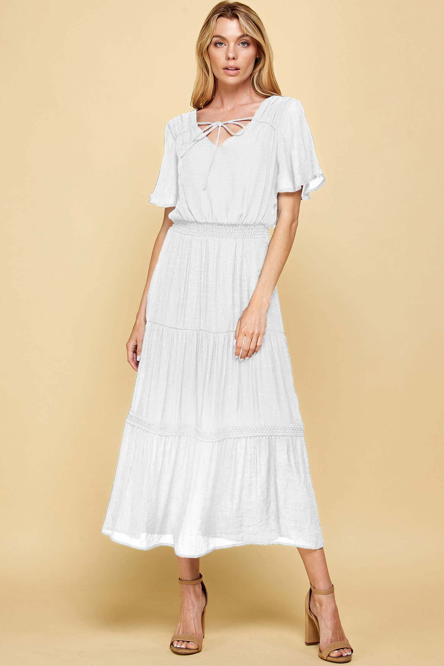 Winslow Collection - Vente Robe – femme - Robe maxi à volants en crochet avec ouverture clé, 9 couleurs, Y87291141