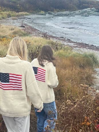 Flag Varsity Cardigan in Ivory for wholesale by Pink Pineapple