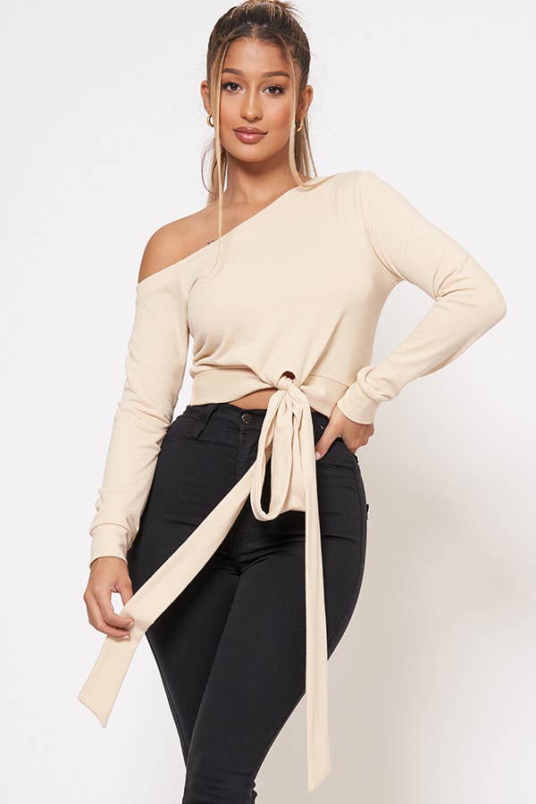 Junie – wholesale Stickad topp - Dam – FRANSKA FROTTÉ FRÄMRE SLIPS EN AXEL TOPP AT25384