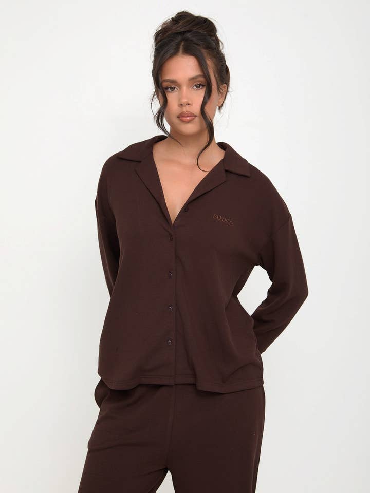 Hyggelig Børstet Termisk Pyjamasskjorte - Espresso for engroshandel hos Sunde