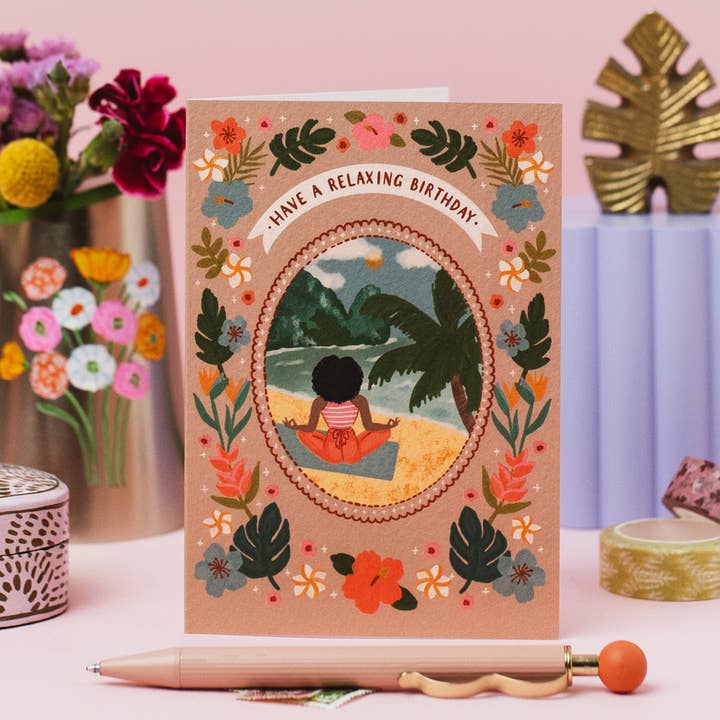 Jessie Maeve Studio - Wholesale Birthday Card - Tropical Beach Yoga Birthday Card - Have A Relaxing Birthday2