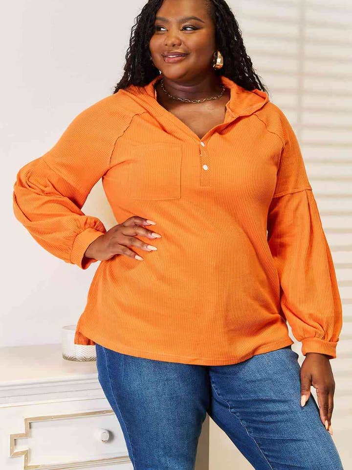 Basic Bae Side Slit Buttoned Waffle Knit Hoodie for wholesale by Fashion Quality Boutik