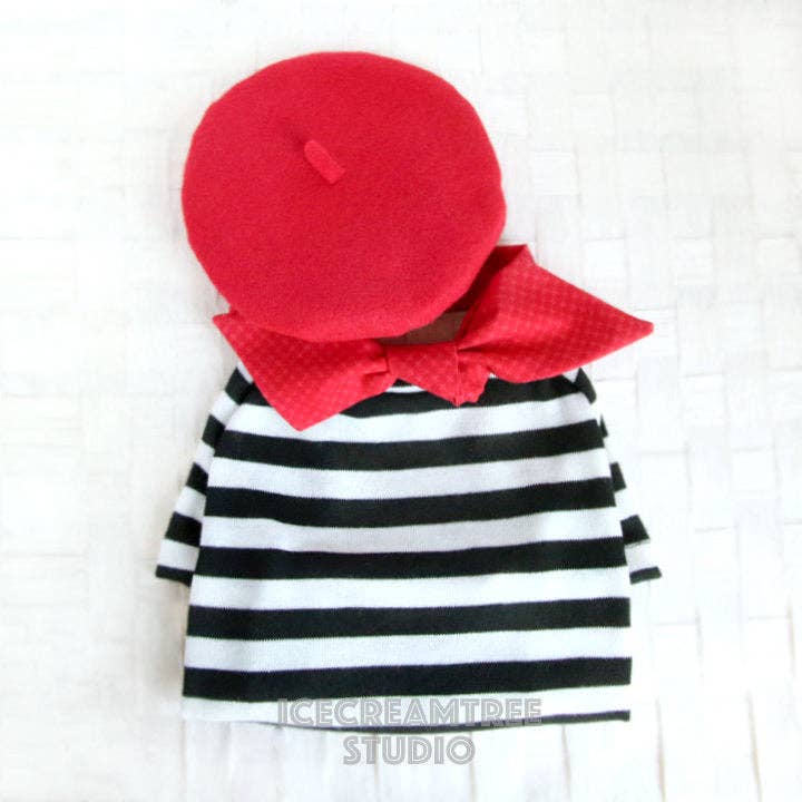 Icecreamtree Studio - Wholesale Pet Costume - Cat/Dog - French Look Outfit Scarf and Black Stripe Top Set - Dog Cat