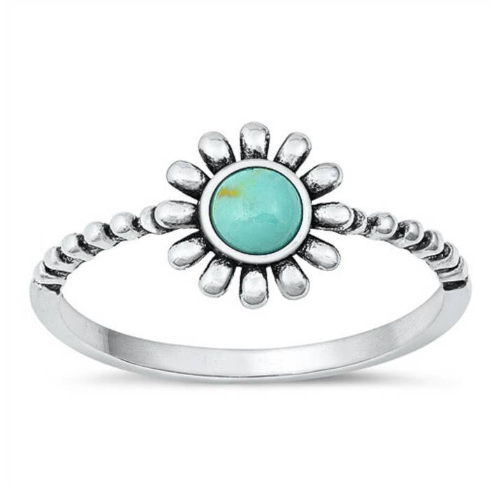 R-134 Turquoise Flower Ring for wholesale by Moonrise Jewelry