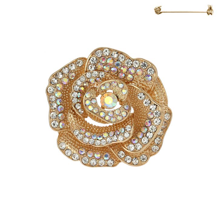 SP Sophia Collection - Wholesale Brooch - Rhinestone Embellished Rose Brooch Pin