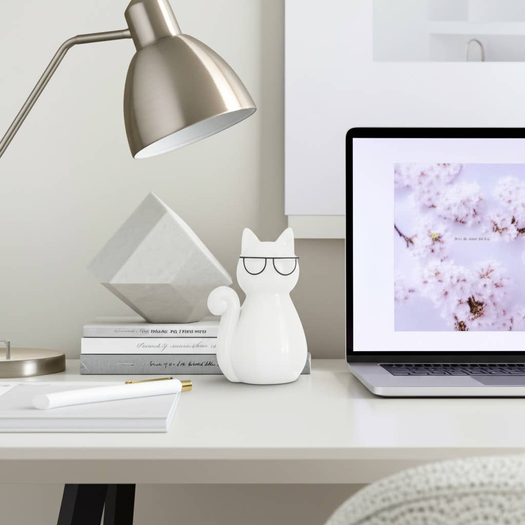 Sagebrook Home - Wholesale Decorative Figurine - Figurine - White Porcelain Cat with Glasses, 7 in.10