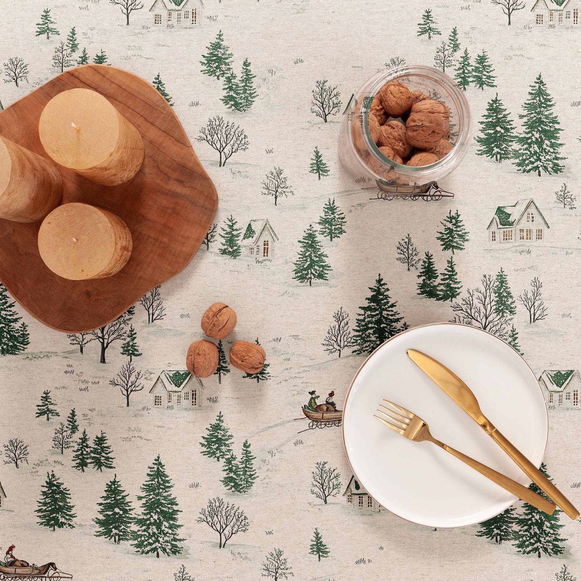 GAMUSI - Wholesale Tablecloth - Soft linen jacquard Christmas tablecloth GLINT1