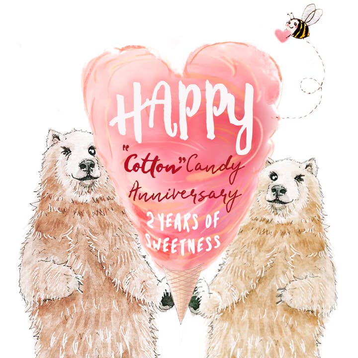 Liyana Studio - Wholesale Anniversary Card - Polar Bear Couple 2nd Cotton Candy Anniversary Card