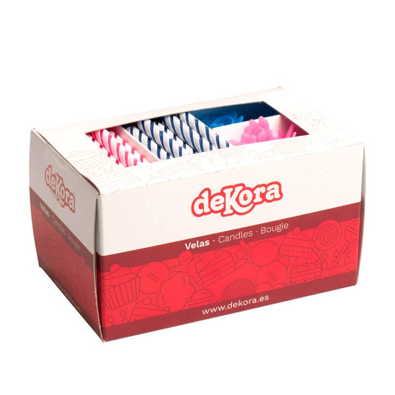 dekora – Großhandel Kuchenkerze – Geburtstagskerzen, 100 Stück, blau/rosa mit Halterung0