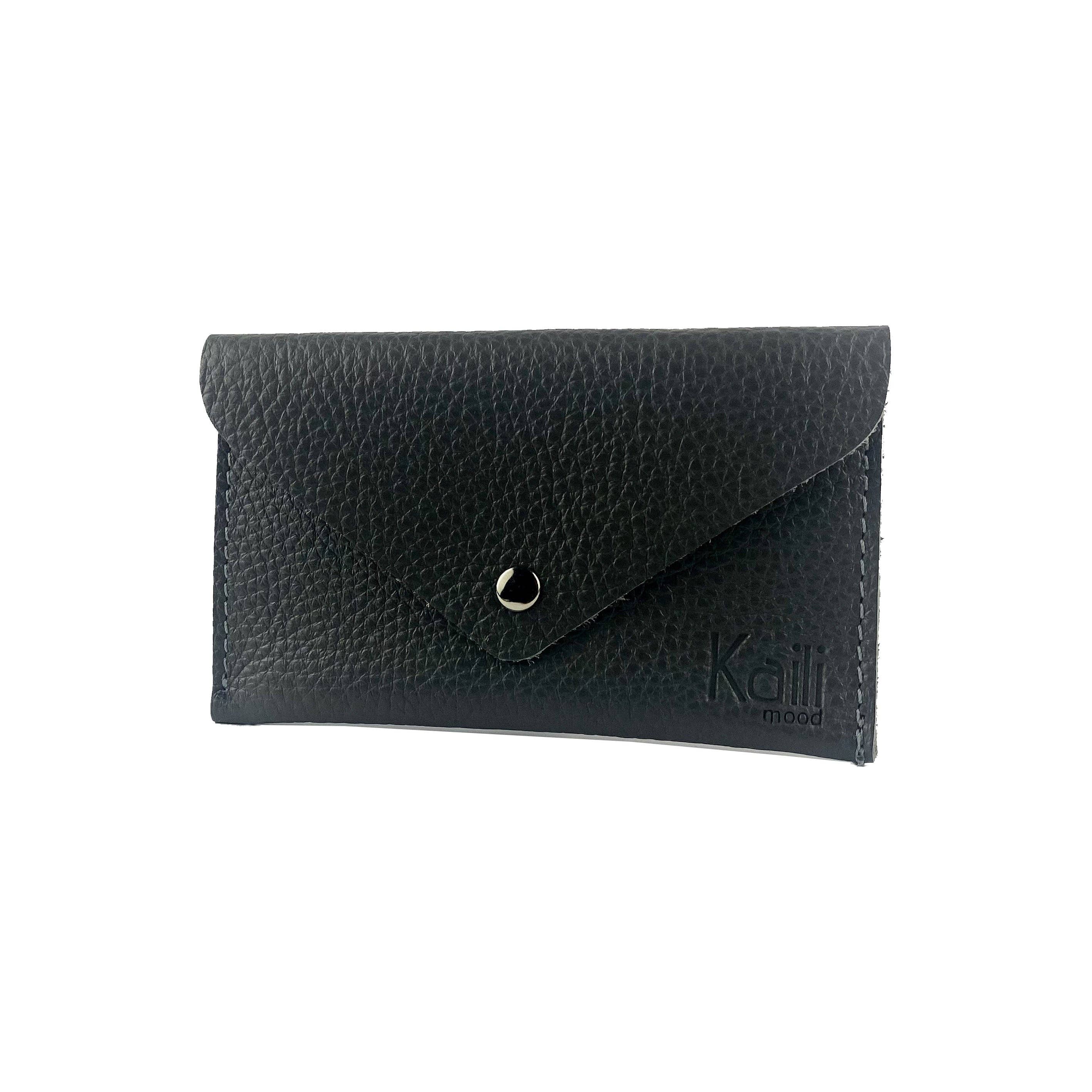 Kaili mood / RENATO BORZATTA - Italy since 1978 - - Wholesale Wallet - Women's - K0040AB | Made in Italy full grain genuine leather pouch with flap, dollar grain - Color Black - Dimensions: cm 13 x 8 x 0.5 - Packaging: Hard gift box bottom/lid1