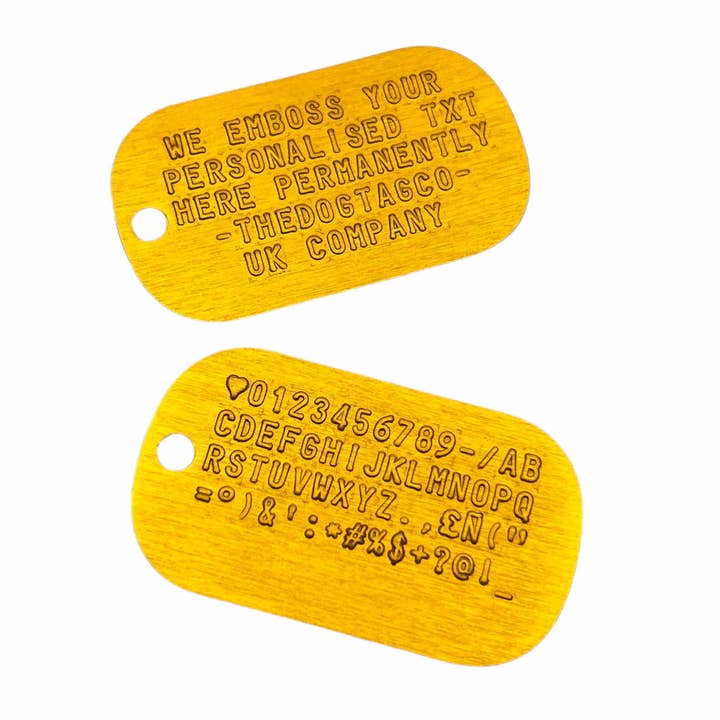 TheDogTagCo - Wholesale Pet identification tag – Cat/dog - Gold Anodized Aluminium Dog Tag Army Set with Yellow Chains2