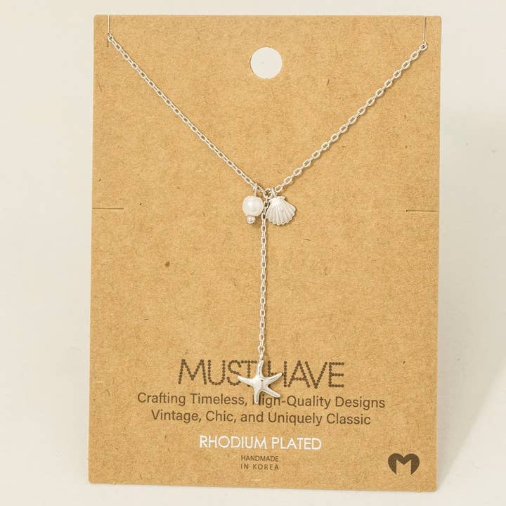 Fame Accessories - Wholesale Pendant/charm necklace - Gold Dipped Star Fish Sea Shell Y Necklace5