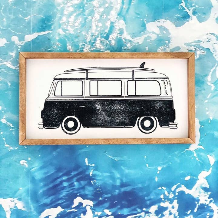 Surf Van Wood Sign in White for wholesale by Southern Mesa Trading Co.