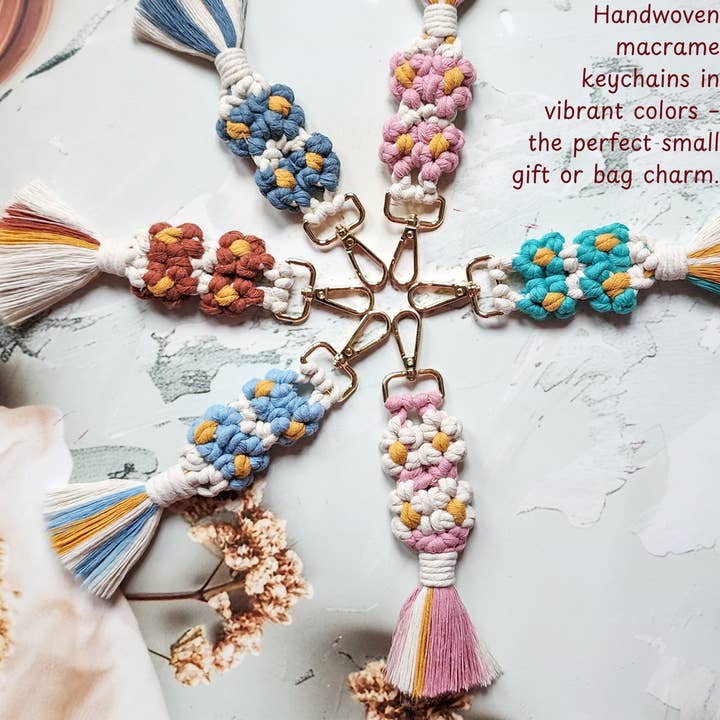 Handmade By Uruba – wholesale Keychain – Women's – Color Pop Macrame Keychain | Handwoven Boho Tassel Accessory1