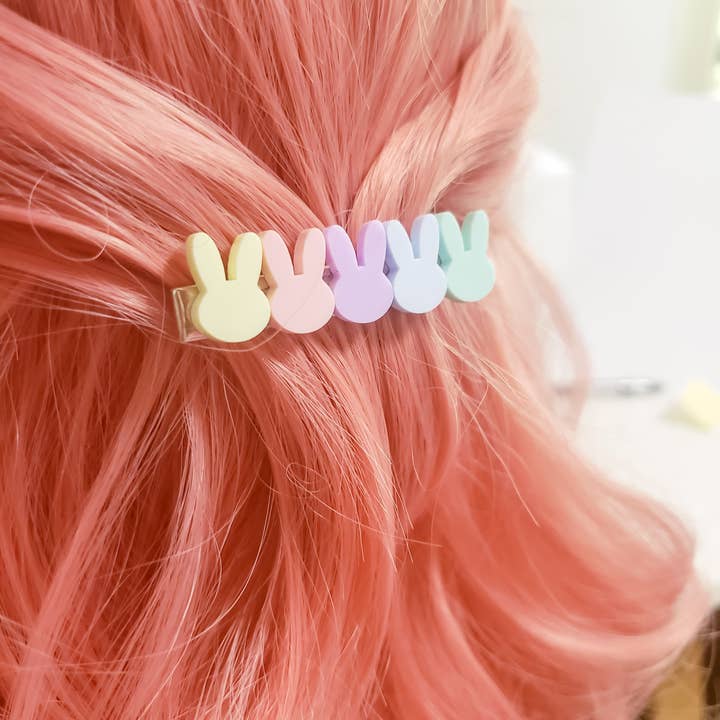 Pop Pastel - Wholesale Hair Clip - Women's - Pastel Rainbow Bunny Hair Clip