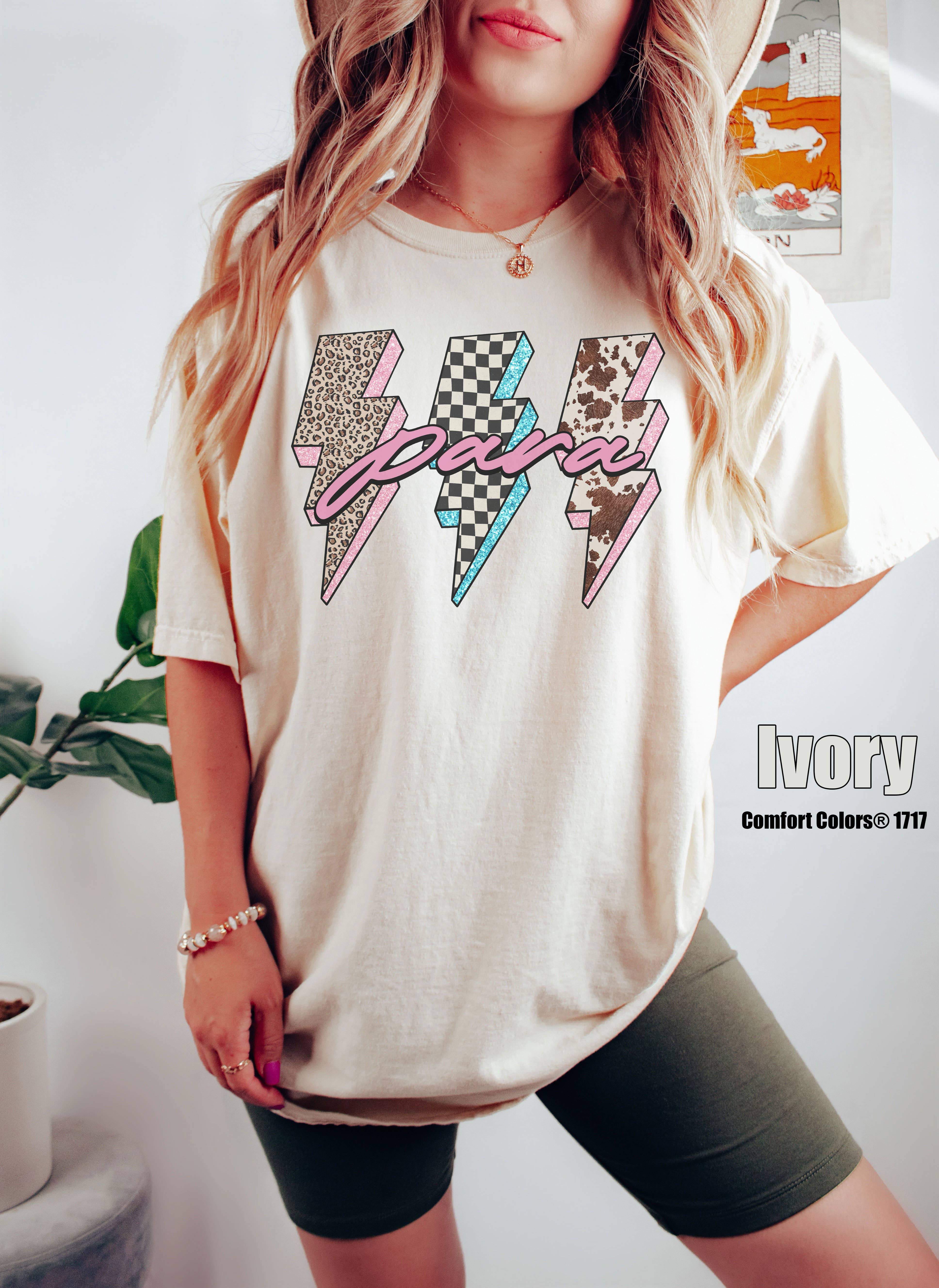 Glaime – T-shirt gráfica - Mulher por atacado – Comfort Colors Para Lightning Bolt Shirt, Educação Especial0