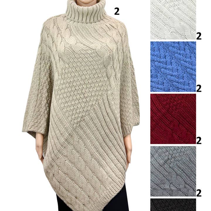 CP4006_Knit Poncho (12 PC) for wholesale by Jasper Trading LLC