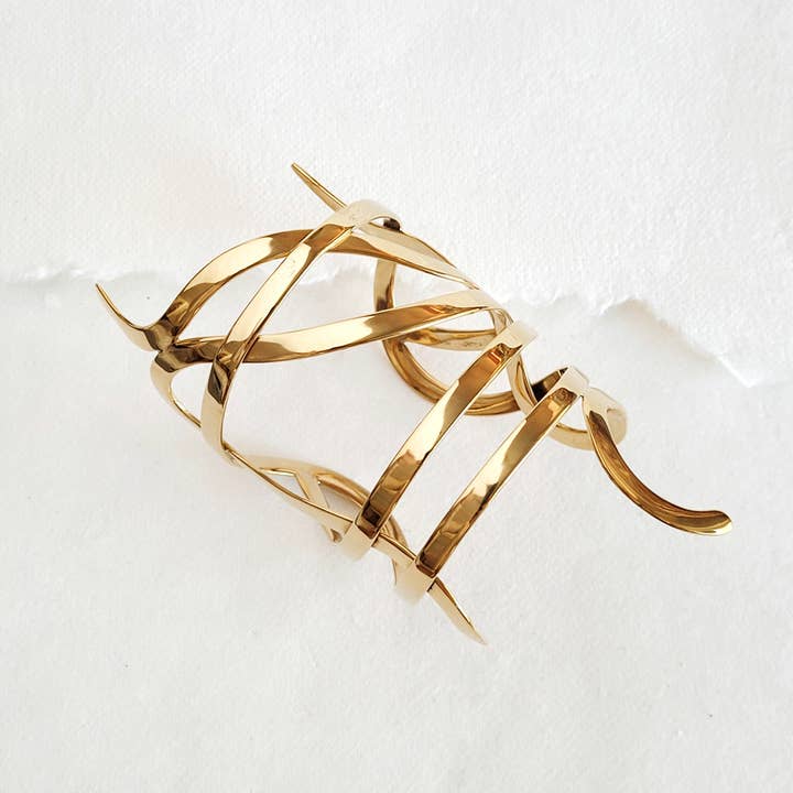 Brass cuff Tangled Web bracelet big runway designer for wholesale by Bisjoux