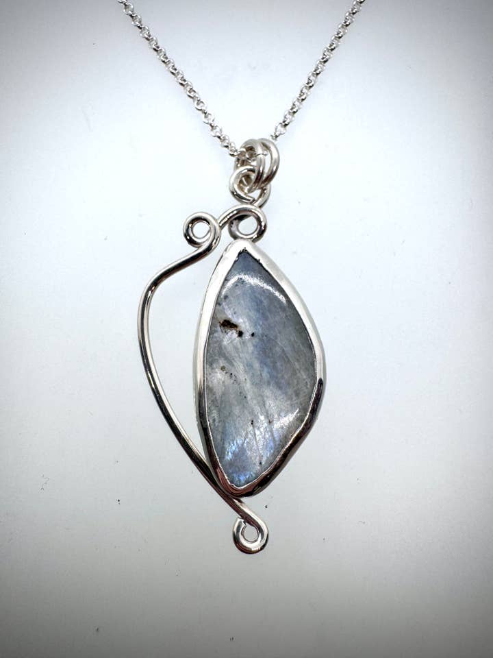 Sterling and Ice Moonstone Swirl Necklace for wholesale by Morgan McGeehan Designs
