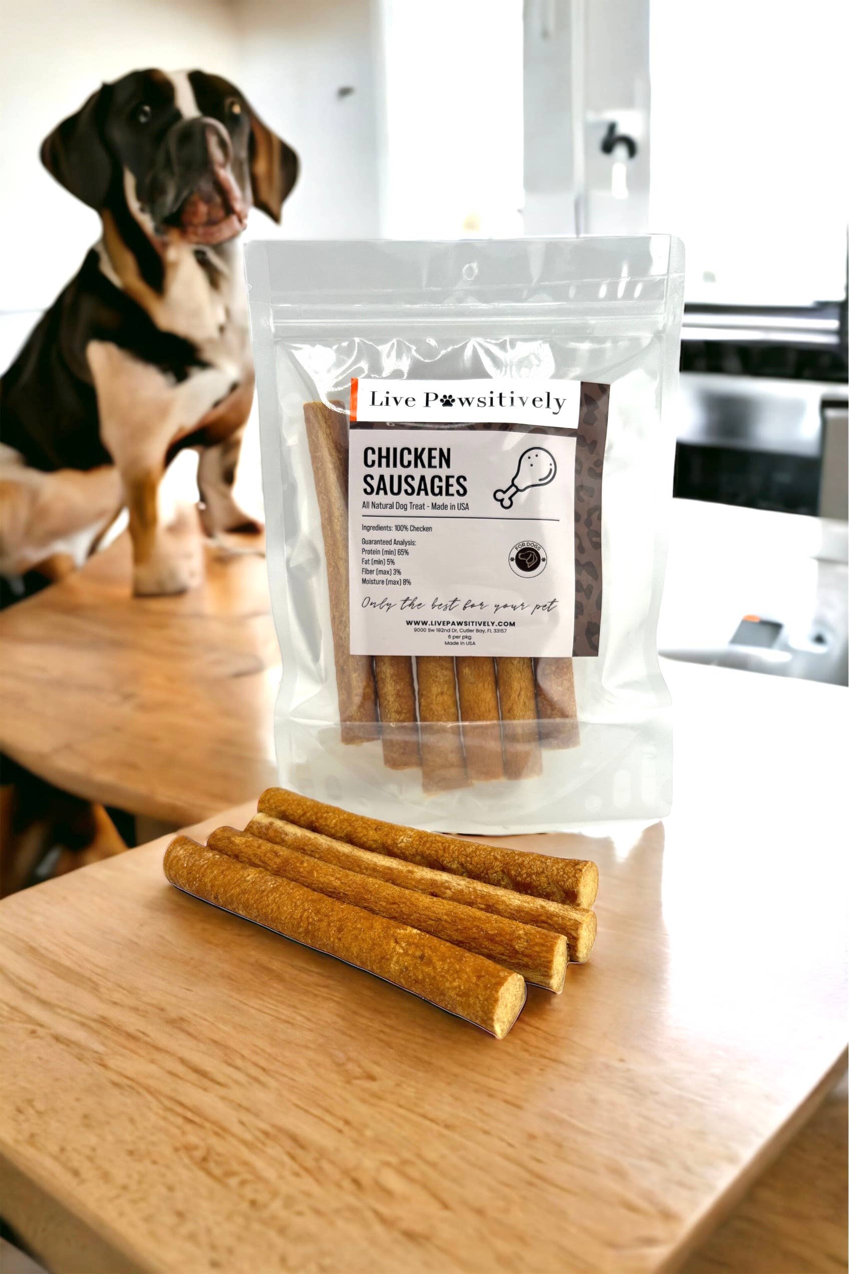 Live Pawsitive - Wholesale Pet Treats - Dog - Chicken Sausage for Dogs, Single ingredient treat, 6 per pkg1