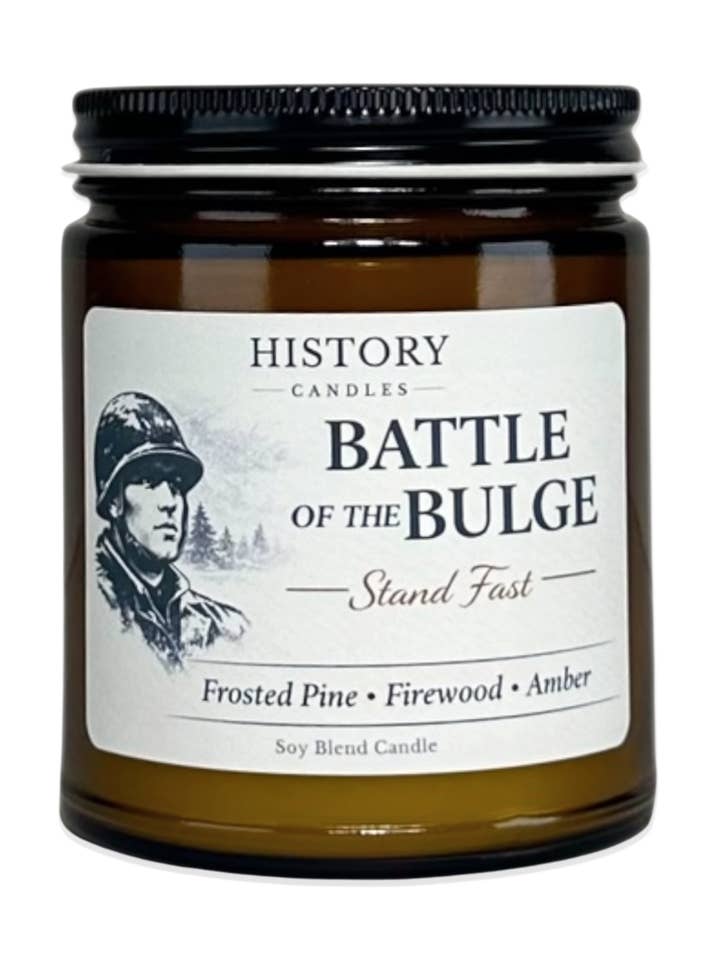 Battle of the Bulge History Candle – Frosted Pine for wholesale by History Candles