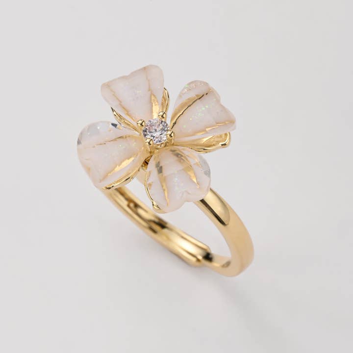 Crystal Flower Gold Ring for wholesale by Joli Lily