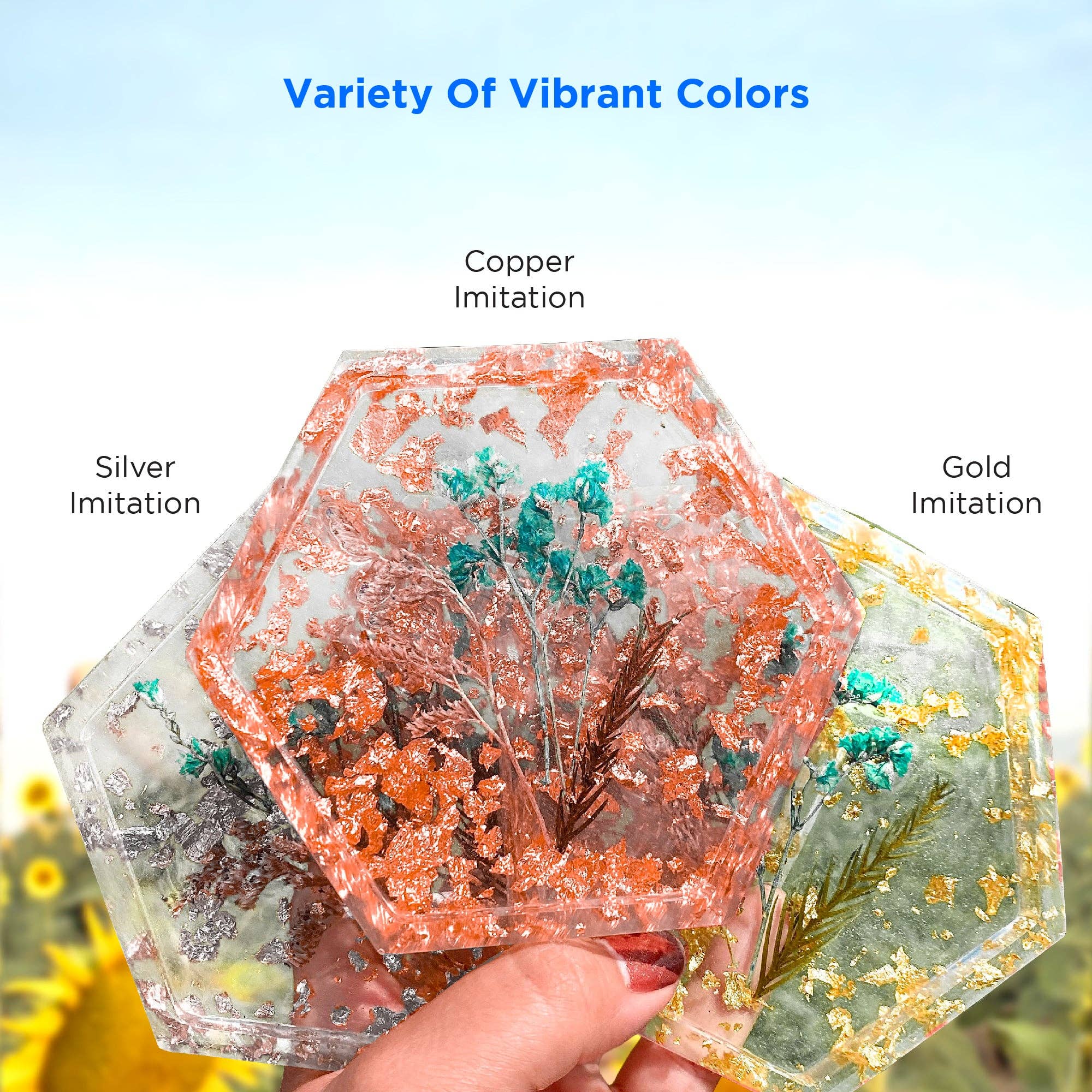 Rolio Pigments - Wholesale Craft Supplies - Metallic Foil Flakes - 3 Bottles (Gold, Copper, and Silver) 10g/0.35 oz Each2