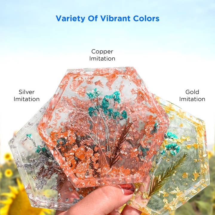 Rolio Pigments - Wholesale Craft Supplies - Metallic Foil Flakes - 3 Bottles (Gold, Copper, and Silver) 10g/0.35 oz Each2