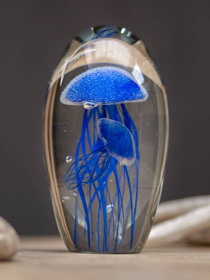 Glass Paperweight 2 Blue Jellyfishes for wholesale by Chehoma USA