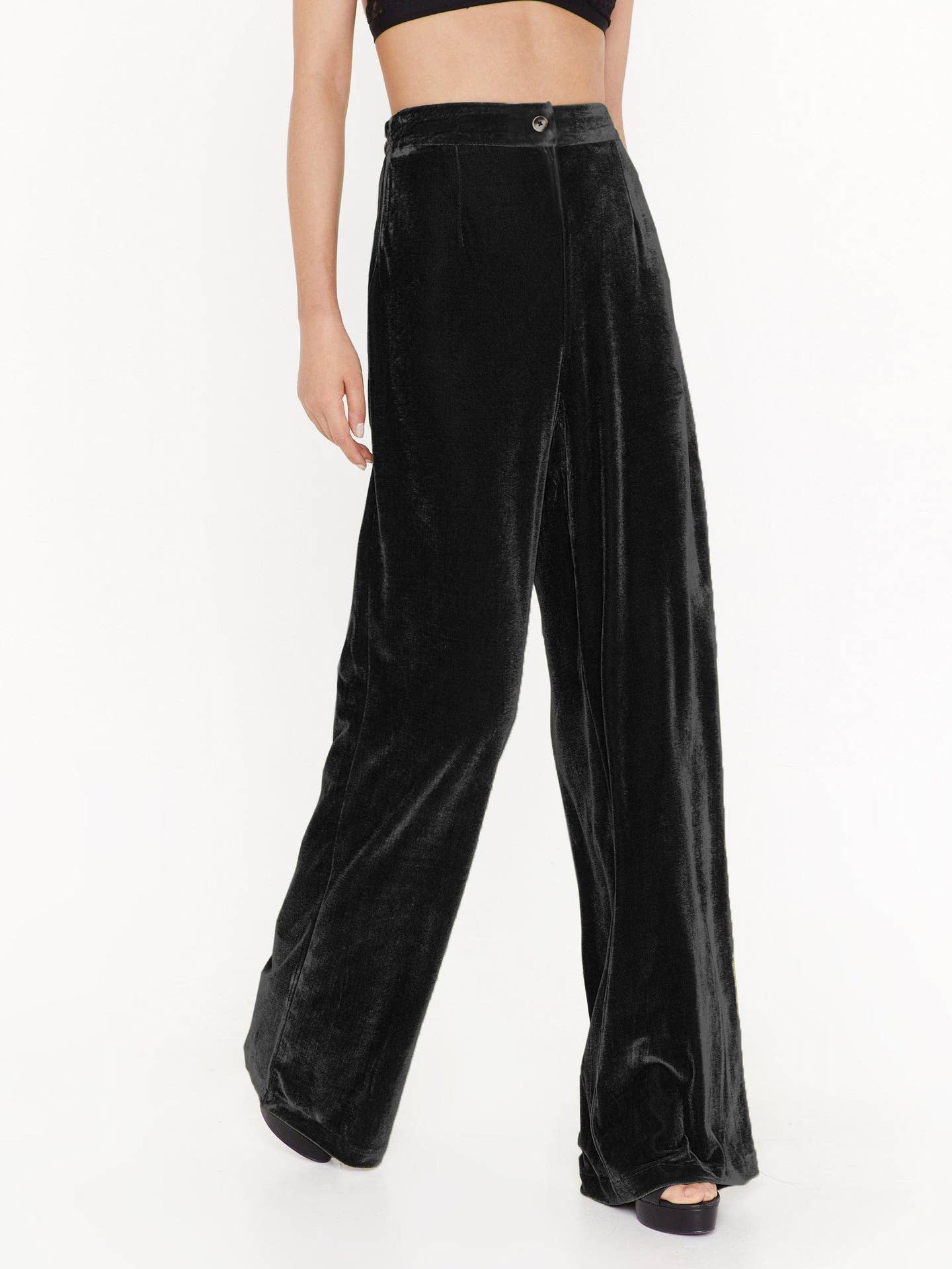 Sweetkama - Wholesale Pants - Women's - Solid Color Casual Style Wide Leg Velvet Pants GKBE00117