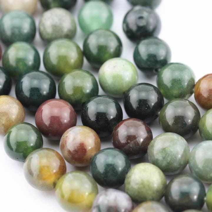 CRCBEADS - Wholesale Beads - 2.0mm Large Hole Indian Agate Smooth Round Beads 8mm 10mm 15.5" Strand