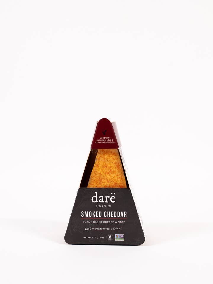 Smoked Cheddar Plant-Based Cheese Wedge for wholesale by Darë Vegan Cheese