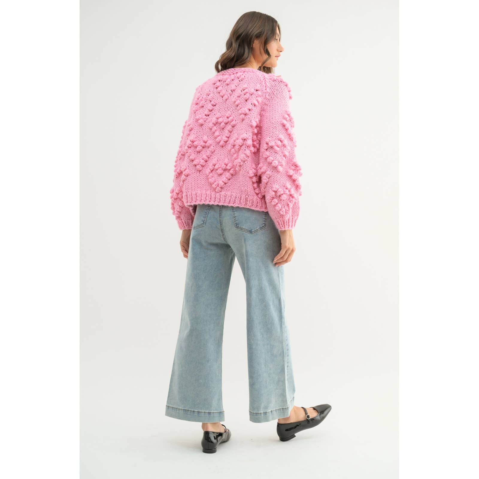 Apolline - Wholesale Cardigan - Women's - HAND KNIT POM-POM HEART CARDIGAN1