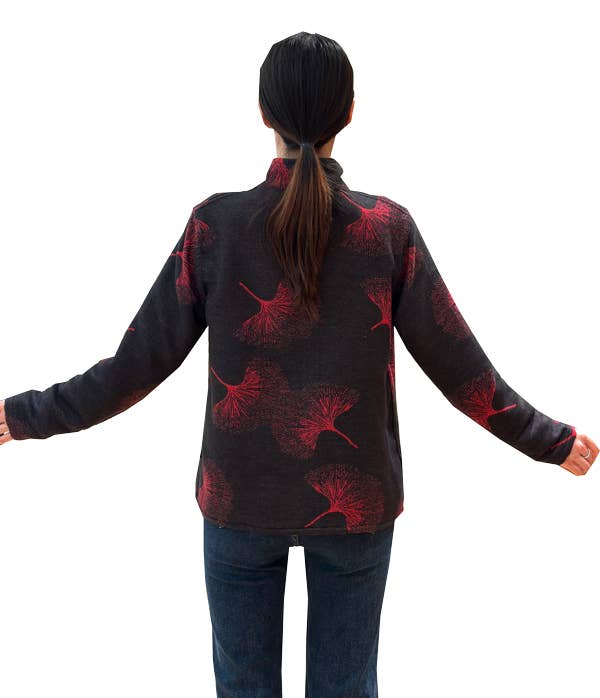 Winding River - Wholesale Jacket - Women's - Red / Black Ginkgos Zipper Sweater1