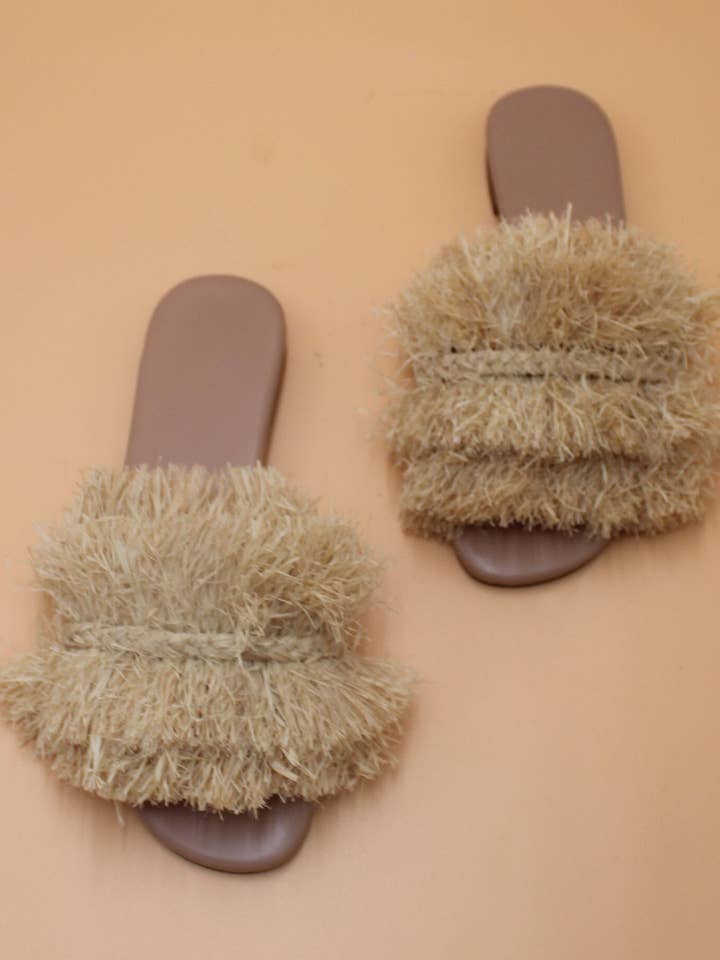 Dame Sko-Raffia Sandaler-Flade Sandaler-Håndlavede Sandaler-Åben Tå Sandaler-Raffia Slide-Fødselsdagsgave for engroshandel hos isli and tisli