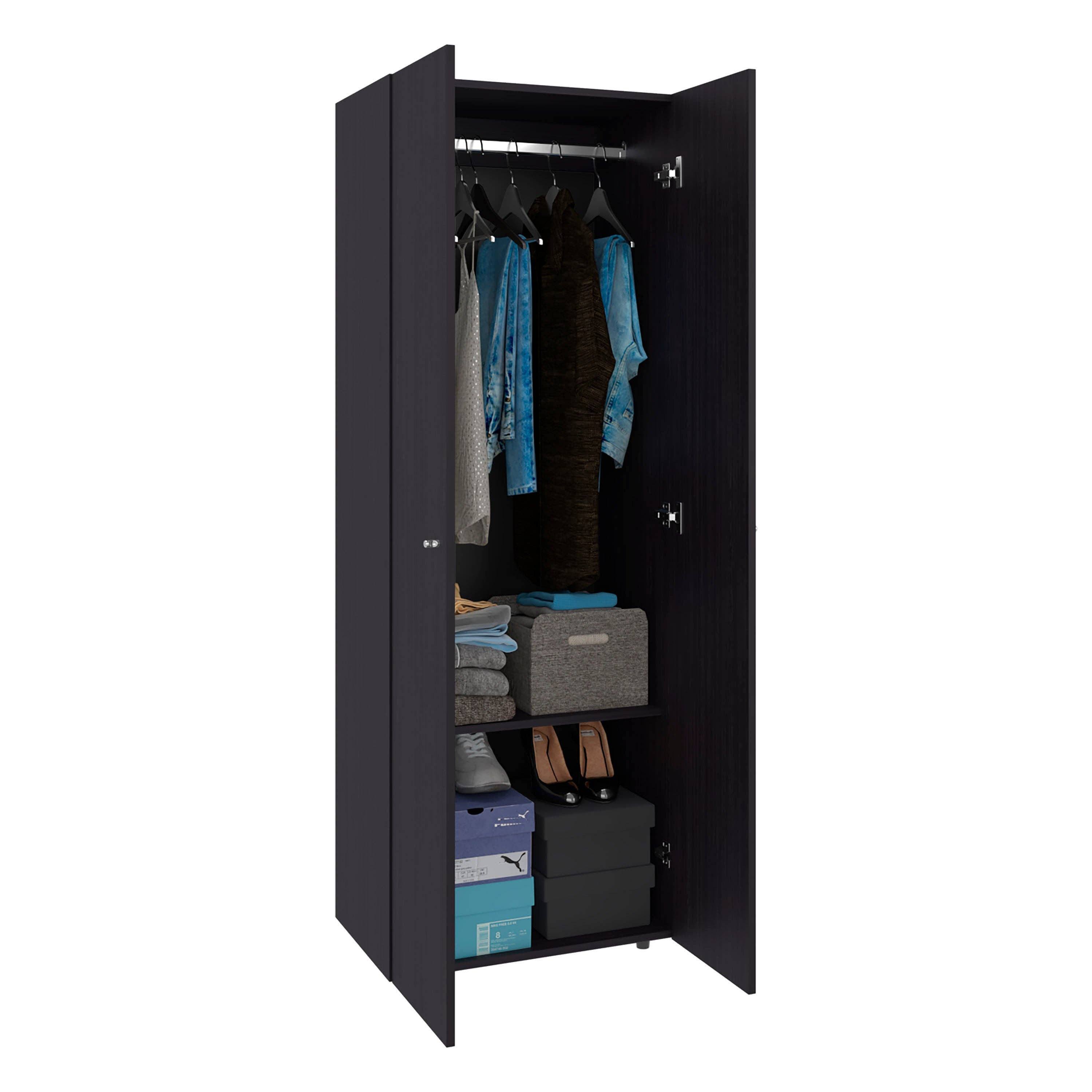 TUHOME FURNITURE - Wholesale Bedroom Furniture - Home 2 Doors Closet System Armoire, Hanging Rod and Storage Shelf, Modern Armoire for Bedroom Organization Storage4