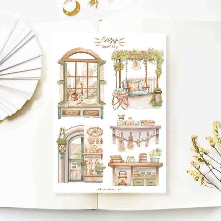 Lettoon - Wholesale Sticker - Sticker Sheet - Cozy Scenery