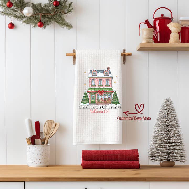 JAC Wholesale - Wholesale Tea Towel - Old Town Christmas Town Kitchen Towel-Customizable