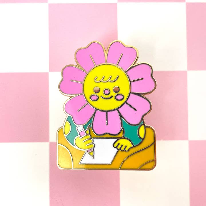 Kidnichols - Wholesale Lapel Pin/Button - Doodle Daisy Gold Plated Enamel Pin | Art School | Drawing