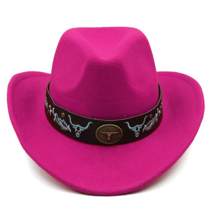 Syrrios Gifts LLC - Wholesale Cowboy hat – Unisex - Western Cowboy Hat Bull & Turquoise Band Adjustable Felt20