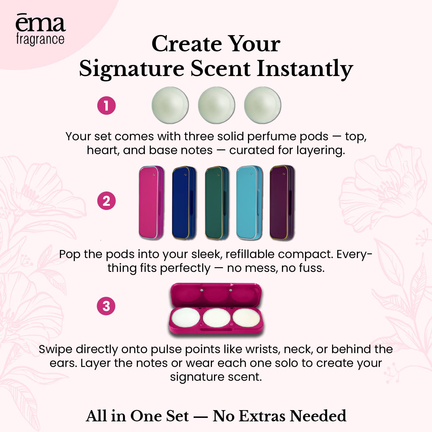 ēma fragrance – wholesale Perfume gift set – Solid Perfume Set: Refillable Compact + 3 Fragrance Notes6