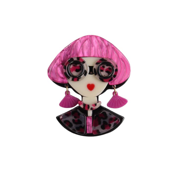 Miss Minna - Wholesale Brooch - Fun Brooch of Girl with Glasses and Earrings π βοΈπβ¨1