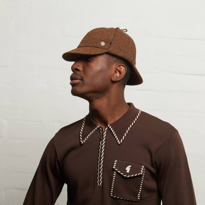 BLAKE Virgin Wool Tweed Italian Deerstalker Cap - Umber for wholesale by Dasmarca Hats